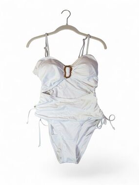 White One-Piece Swimsuit with Gold Accent